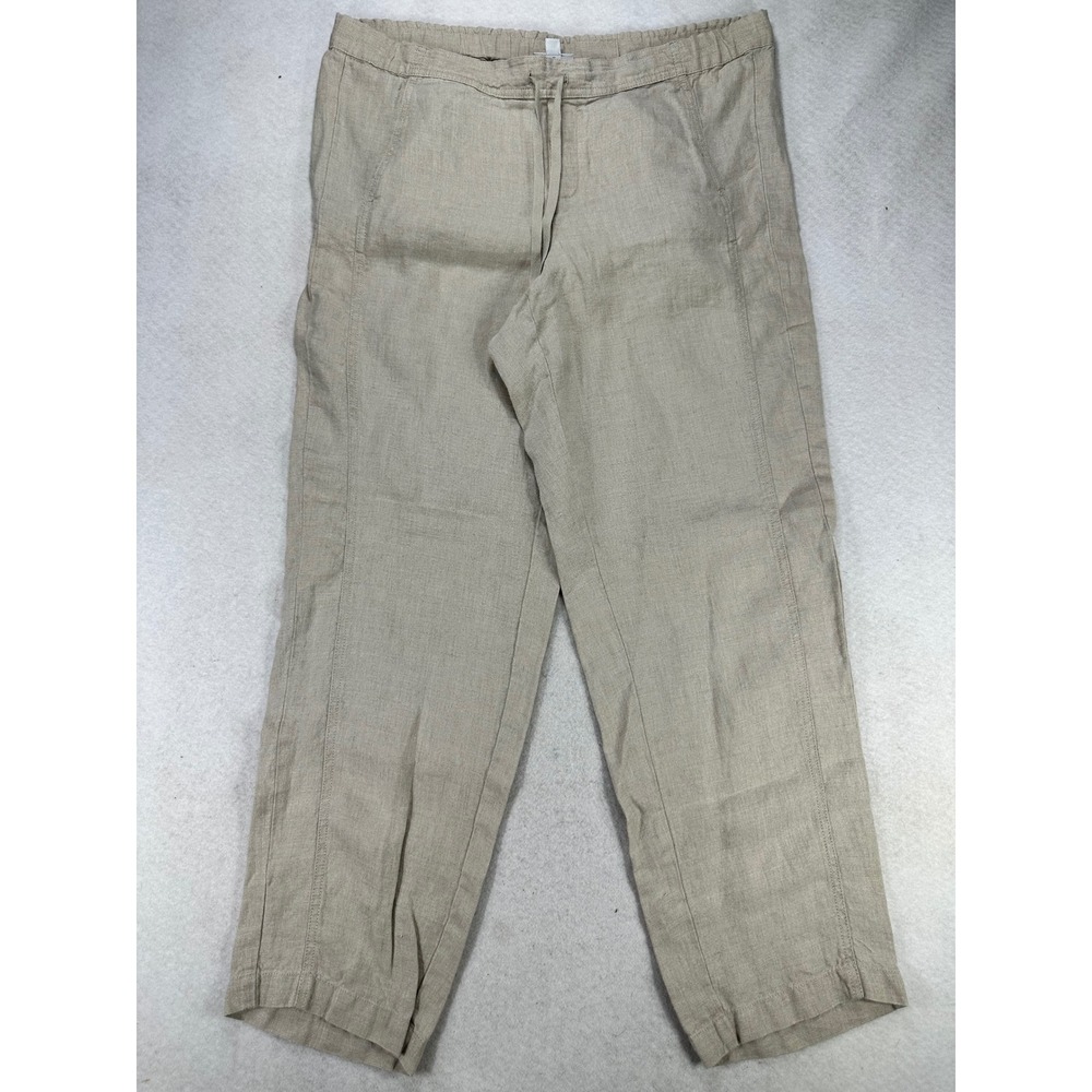 J. Jill Love Linen Oatmeal Beige Drawstring Elastic Straight Leg Pants Medium M